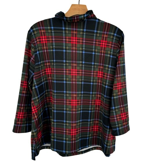 Ali Miles Tartan Plaid Scoop Ruffle Neck 3/4 Sleeve Red size large pletie - Picture 9 of 12